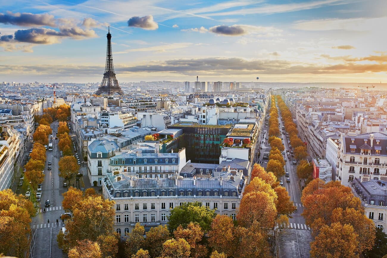 Aerial panoramic cityscape view of Paris