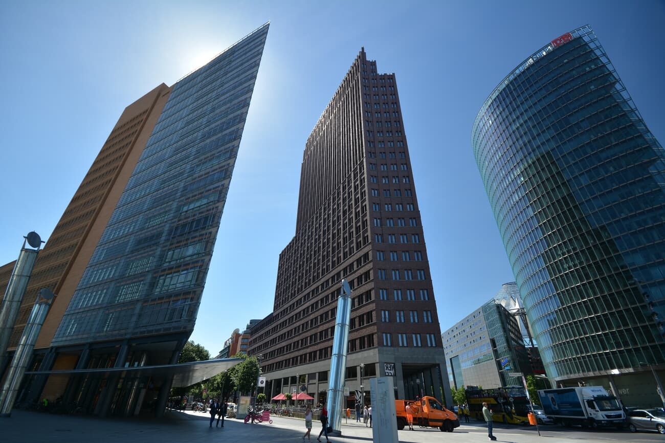 Tall modern buildings in the Potsdamer Platz in Berlin