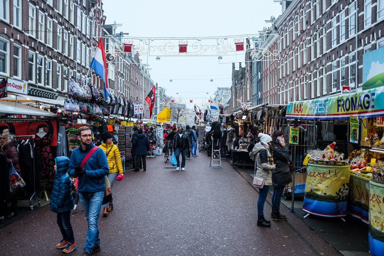 The Albert Cuyp Market, located in the De Pijp, is the largest and most popular outdoor market in the Netherlands.