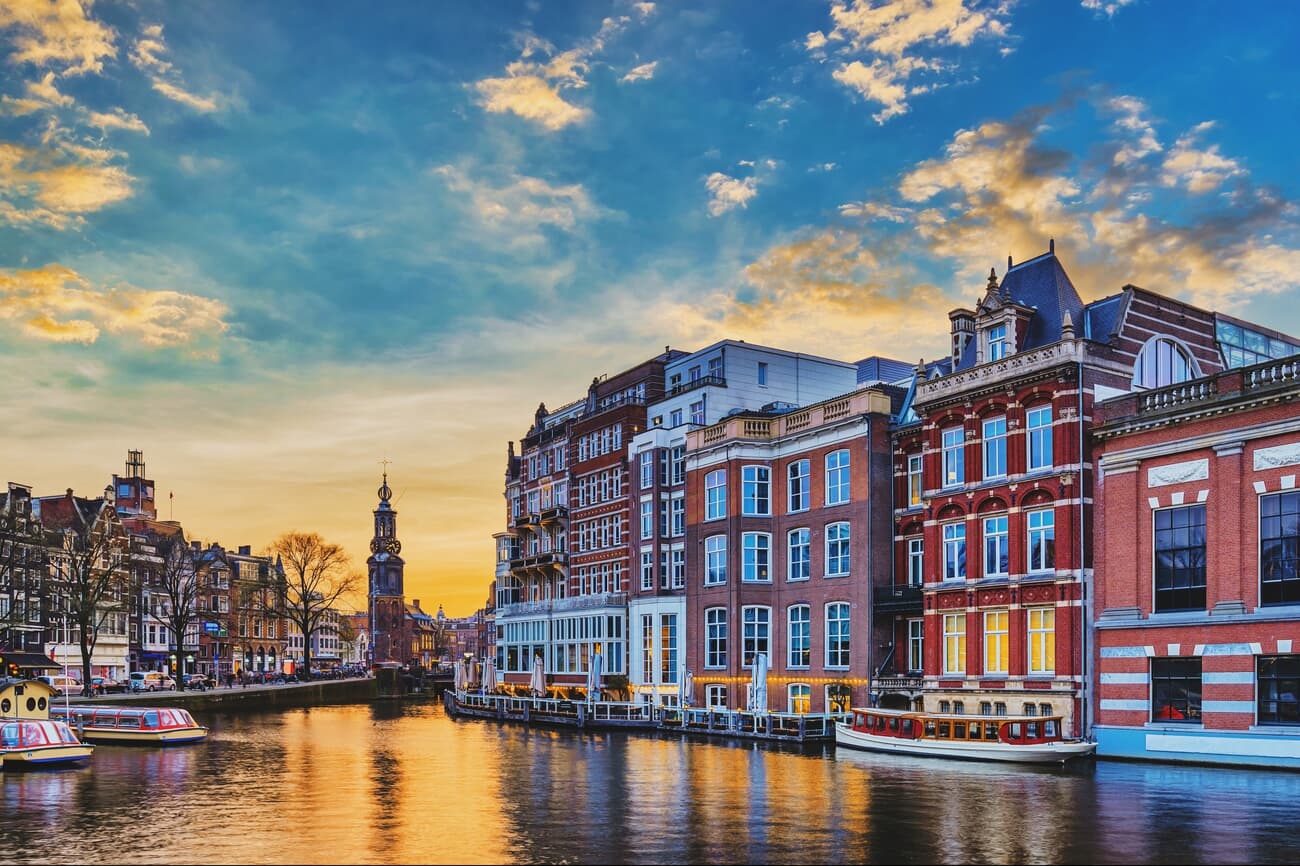 Traditional Amsterdam houses along the Amstel River