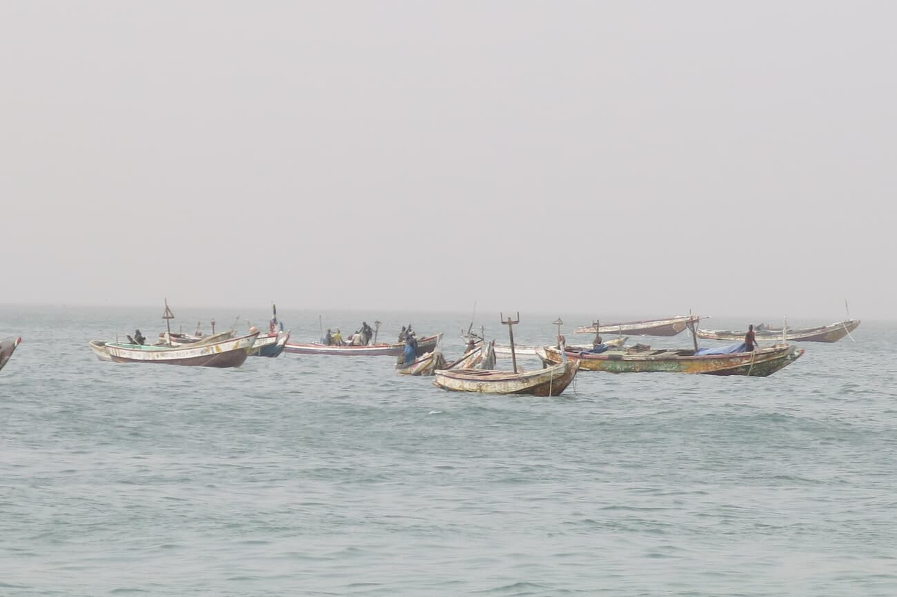 Traditional wooden fishing boats near the Plage de Nouakchott