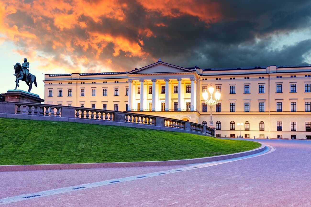 The Royal Palace in Oslo with the Statue of King Karl Johan