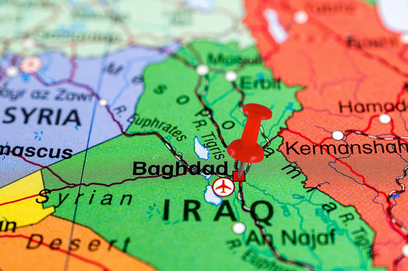 Close up location of Baghdad along the Tigris River