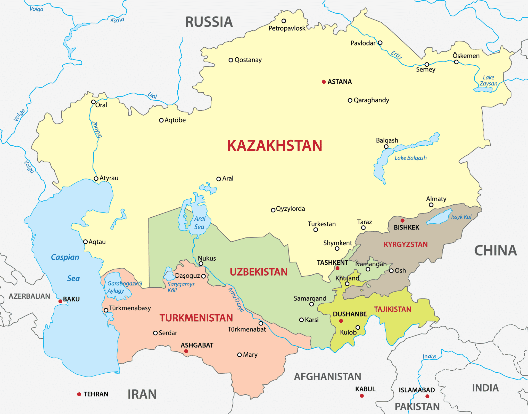 Central Asia Map and Countries | Mappr