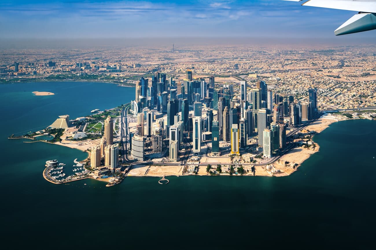 Doha city view qatar from windows of airplane