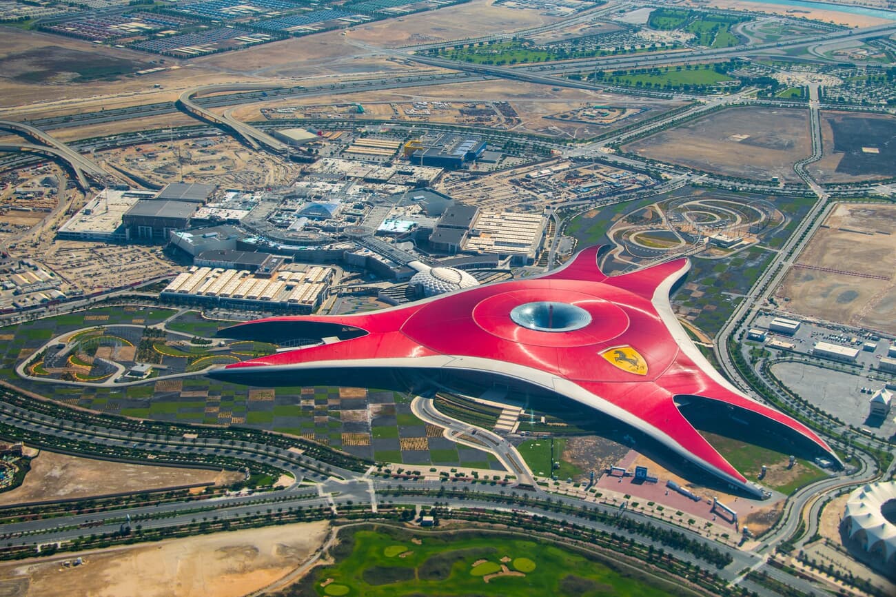 Ferrari World, housed under a massive iconic red roof