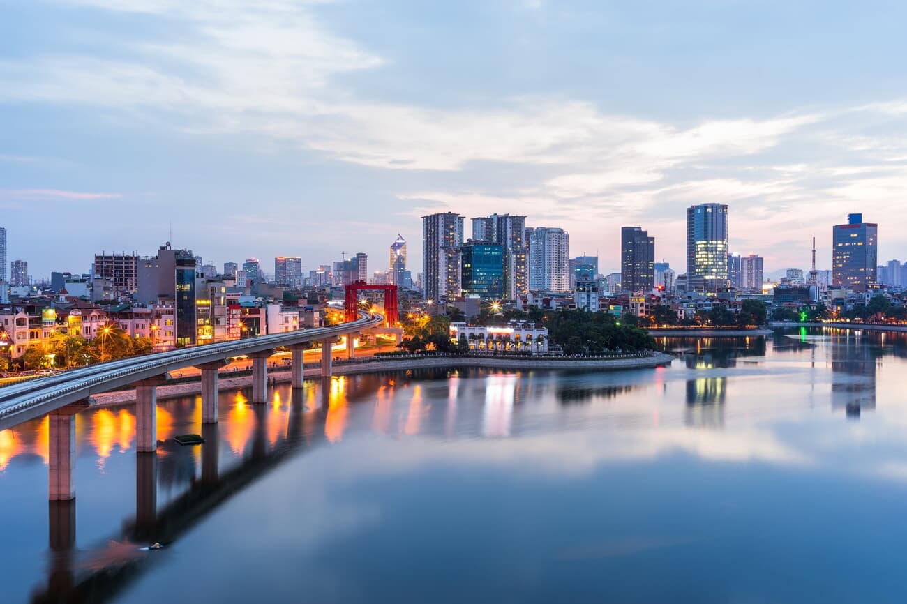 Skyline of Hanoi at twilight