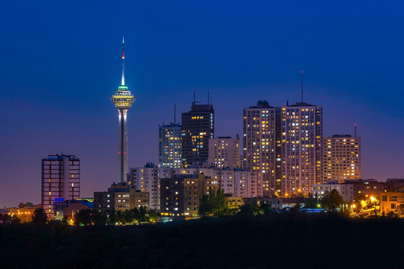 The skyline of Tehran at twilight