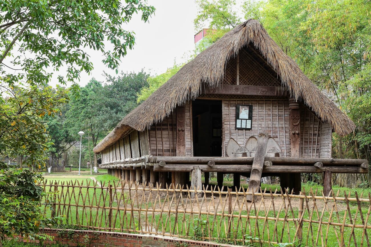 Replica of a traditional tribal house at the Vietnam Museum of Ethnology