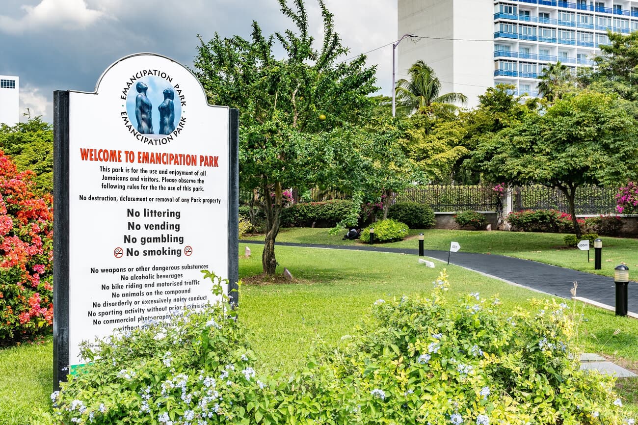Emancipation Park, inaugurated in 2002 to commemorate the end of slavery in Jamaica