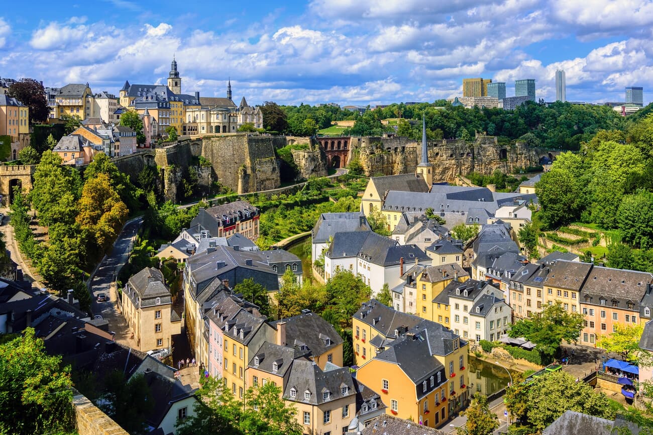 Cityscape of Luxembourg City, reflecting a blend of its medieval origins and modern European influences