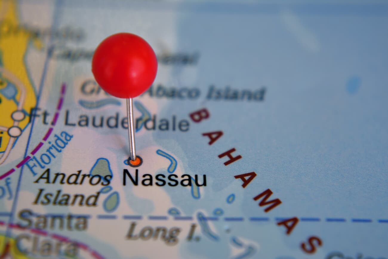 Close-up location of Nassau on the island of New Providence
