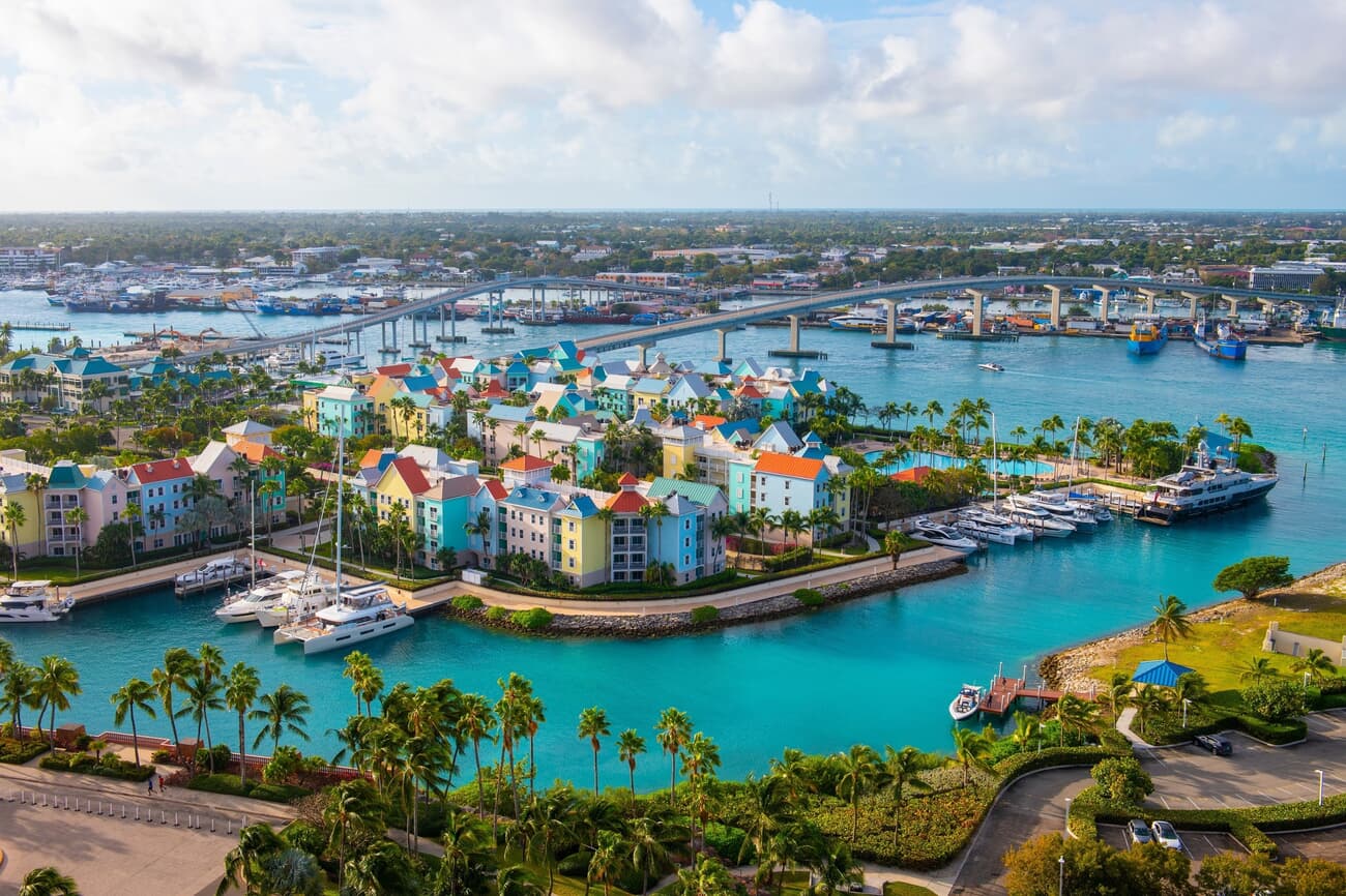 Cityscape of Nassau with Paradise Island in the foreground