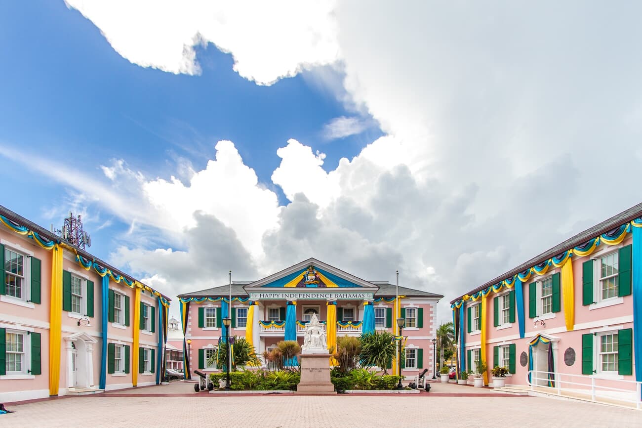 Parliament Square, a colonial-style building in the governmental heart of the Bahamas