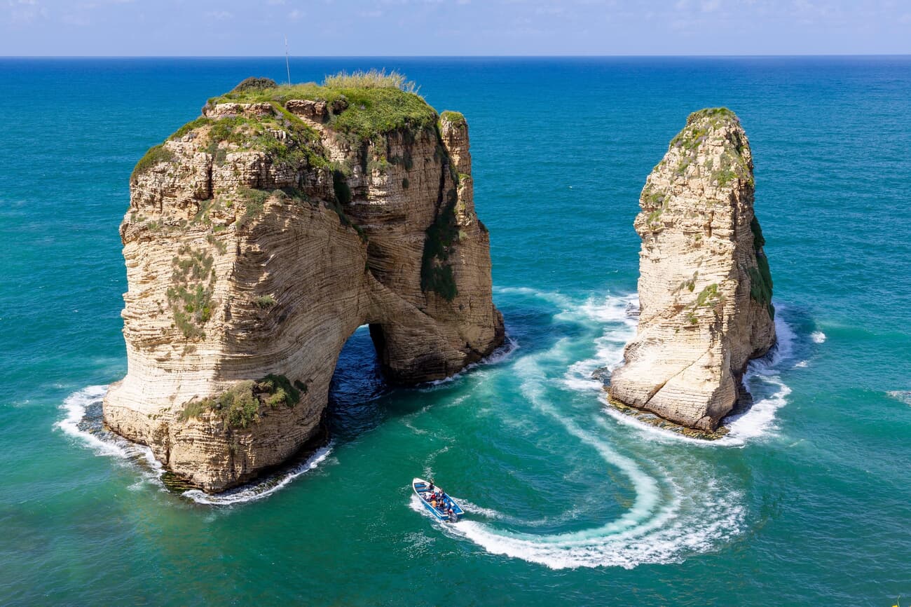 Pigeon Rocks, an iconic natural formations off the coast of Beirut