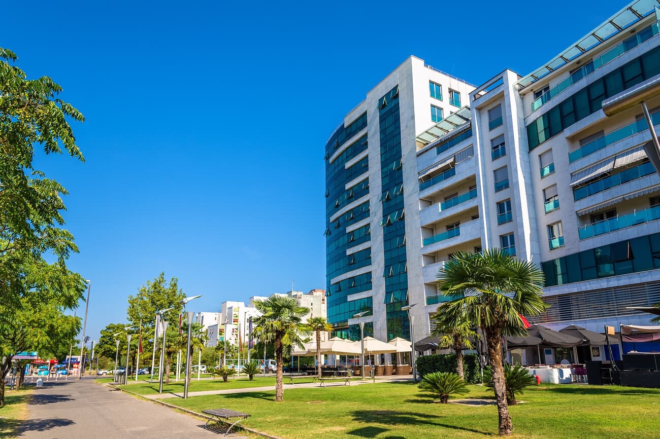 Modern buildings in the city's central district, serving as the financial heart of Montenegro