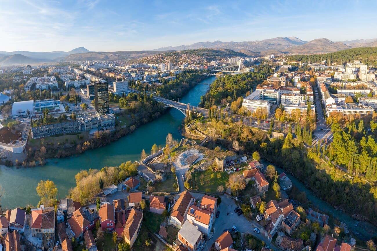 Cityscape of Podgorica with Moraca River