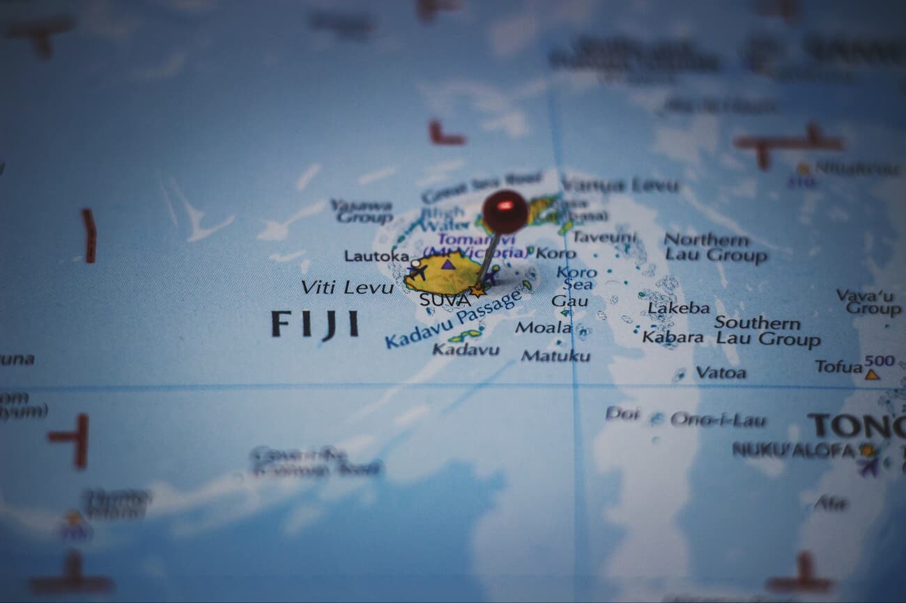 Pinned location of Suva on the coast of Viti Levu