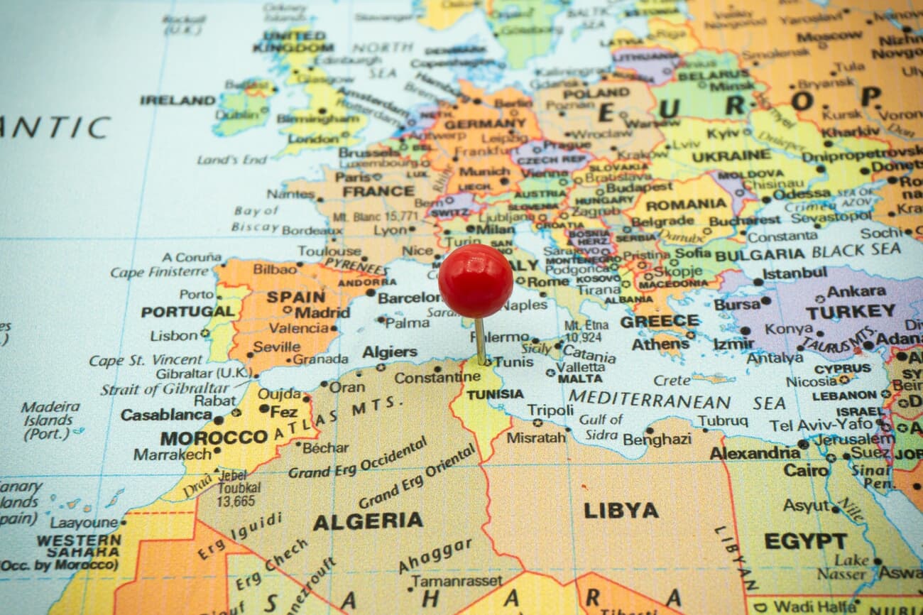 Pinned location of Tunis, Tunisia