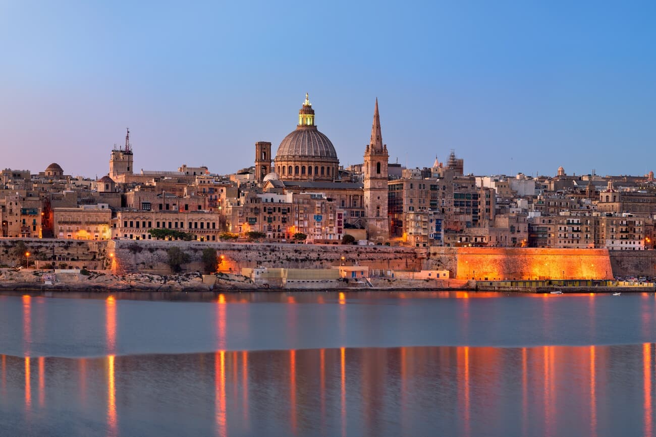 Valletta city skyline at sunrise