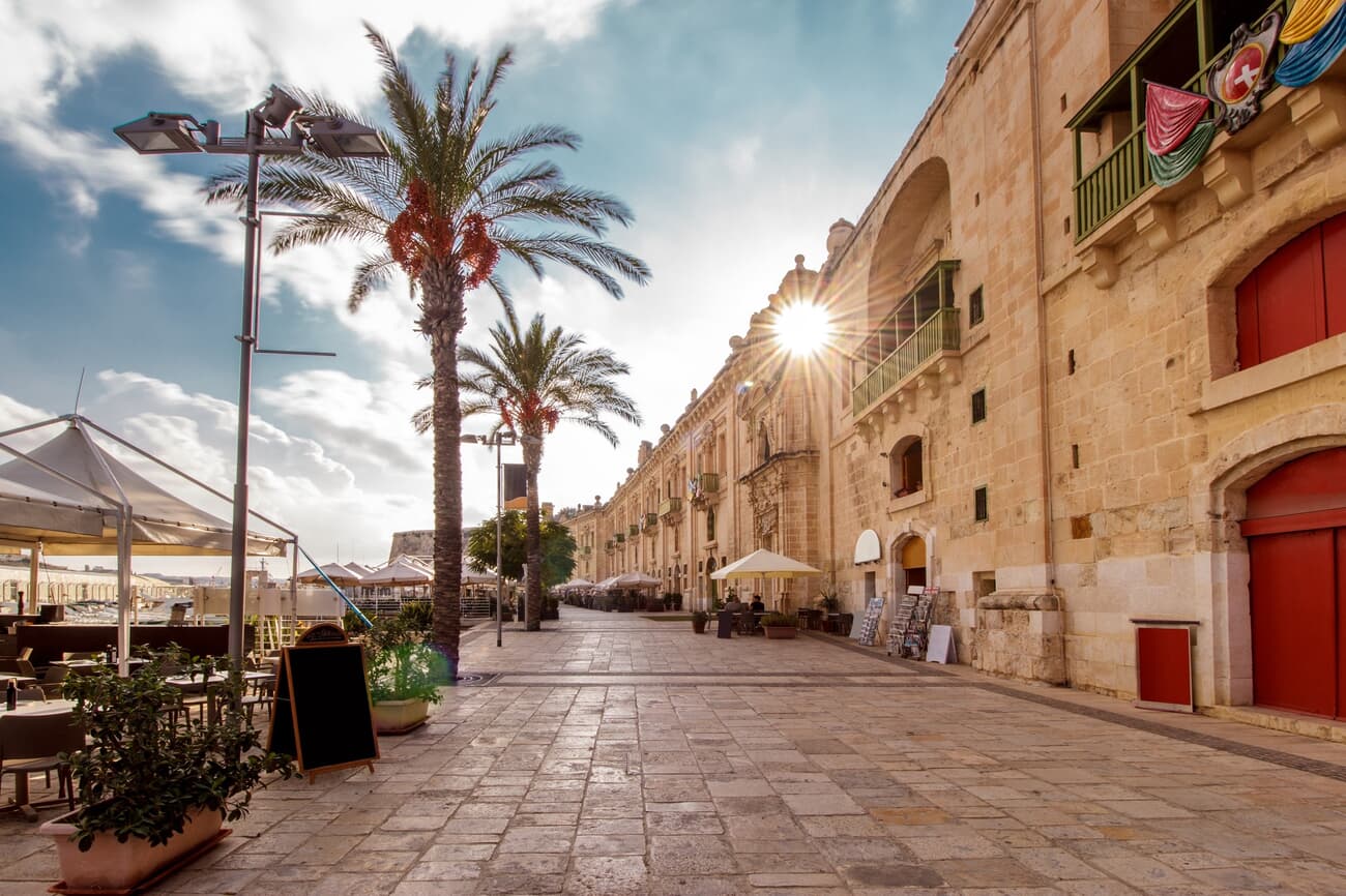 Valletta Waterfront, once a hub for merchant ships in the 18th century, is now a lively area filled with shops and restaurants