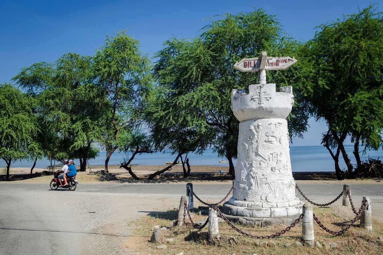 Old Portuguese colonial road sign monument in Dili