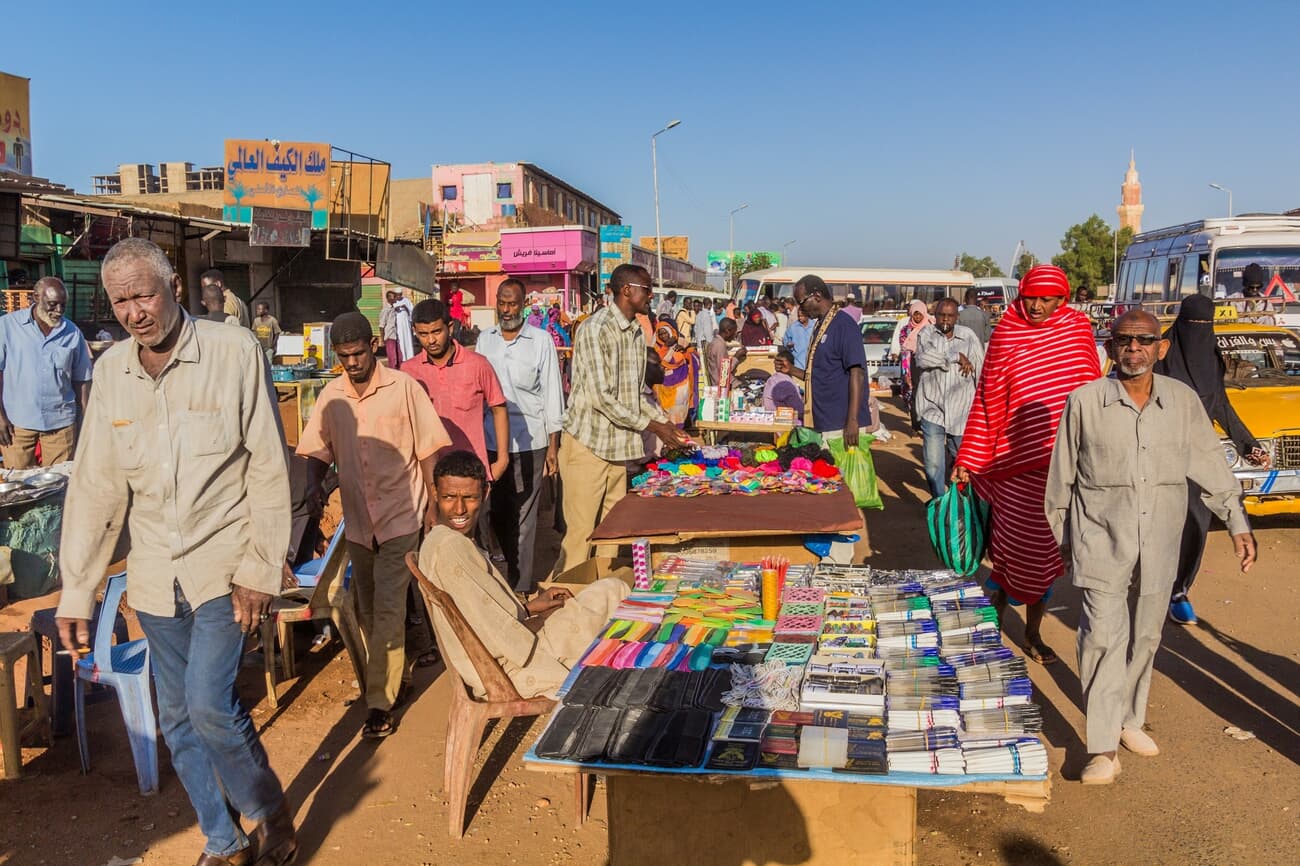 Crowded street markets in Khartoum