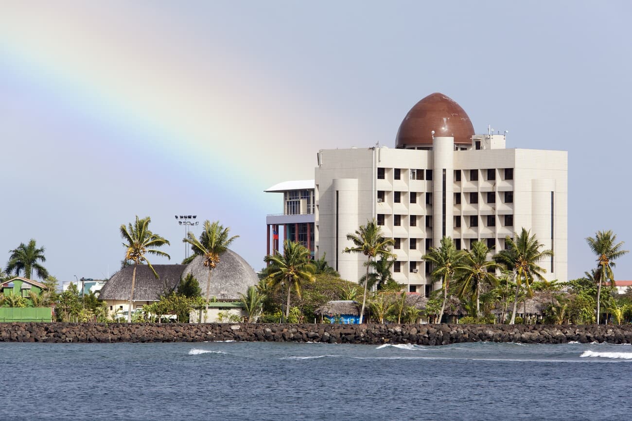 Samoa Cultural Village with the Samoan Government Building in the background