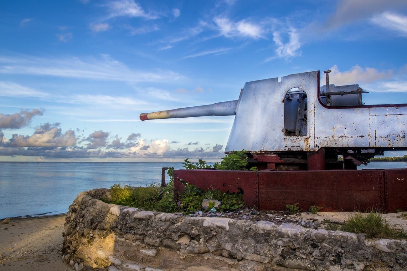 Abandoned ruins of a tank on the Red Beach