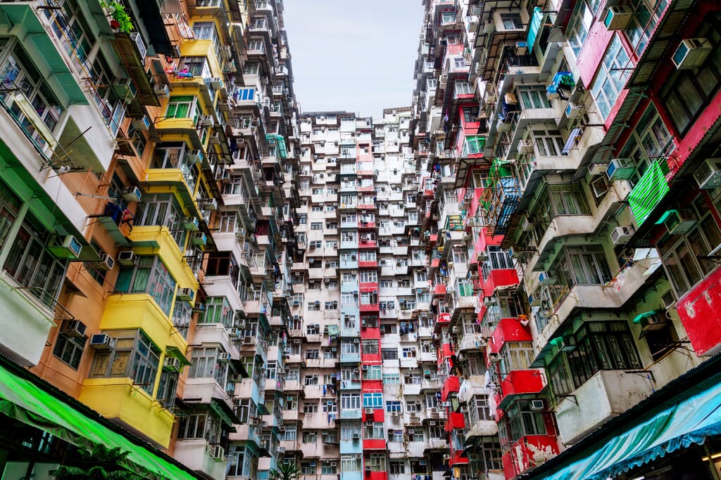 Densely populated housing in Hong Kong, Quarry district.