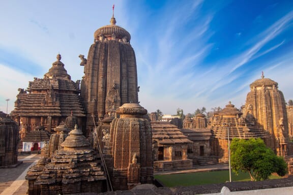 The Lingaraja Temple catches the afternoon sunlight in the state of Odisha.