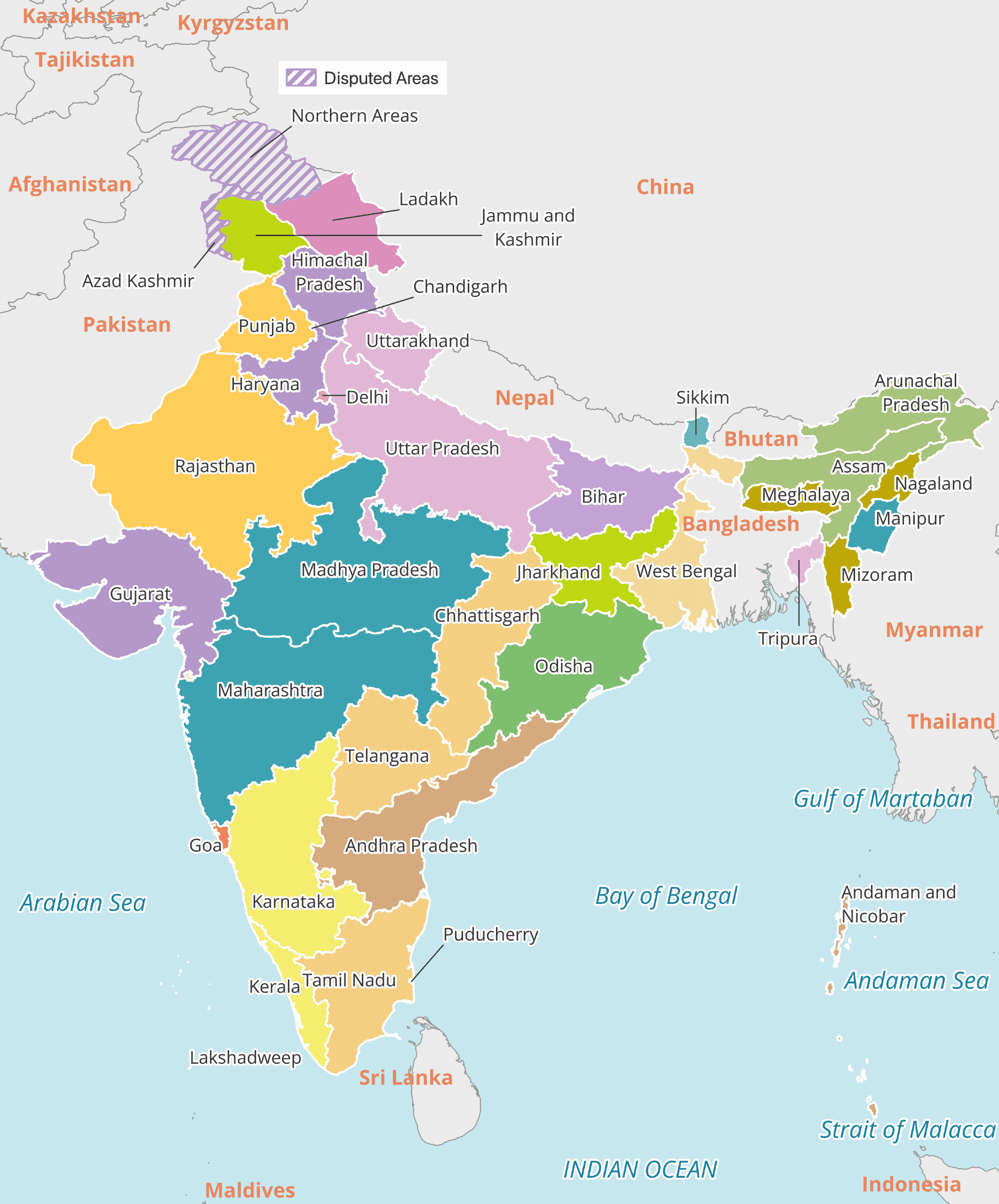 A color-coded political map of India showing the country