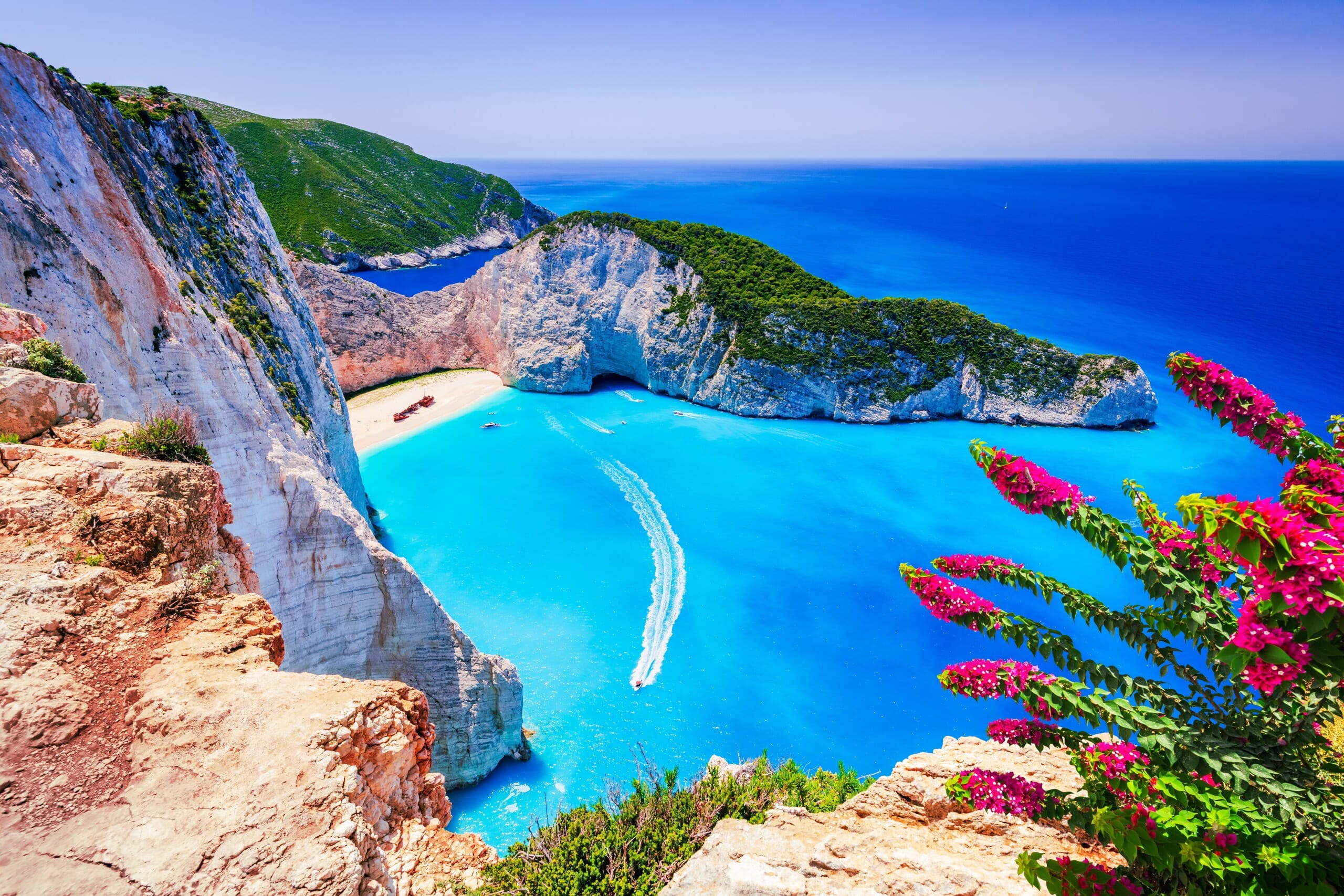 Zakynthos greece famous navagio beach overhead landscape of ionian sea