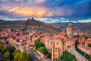Views of albarracin at sunset with its walls and its