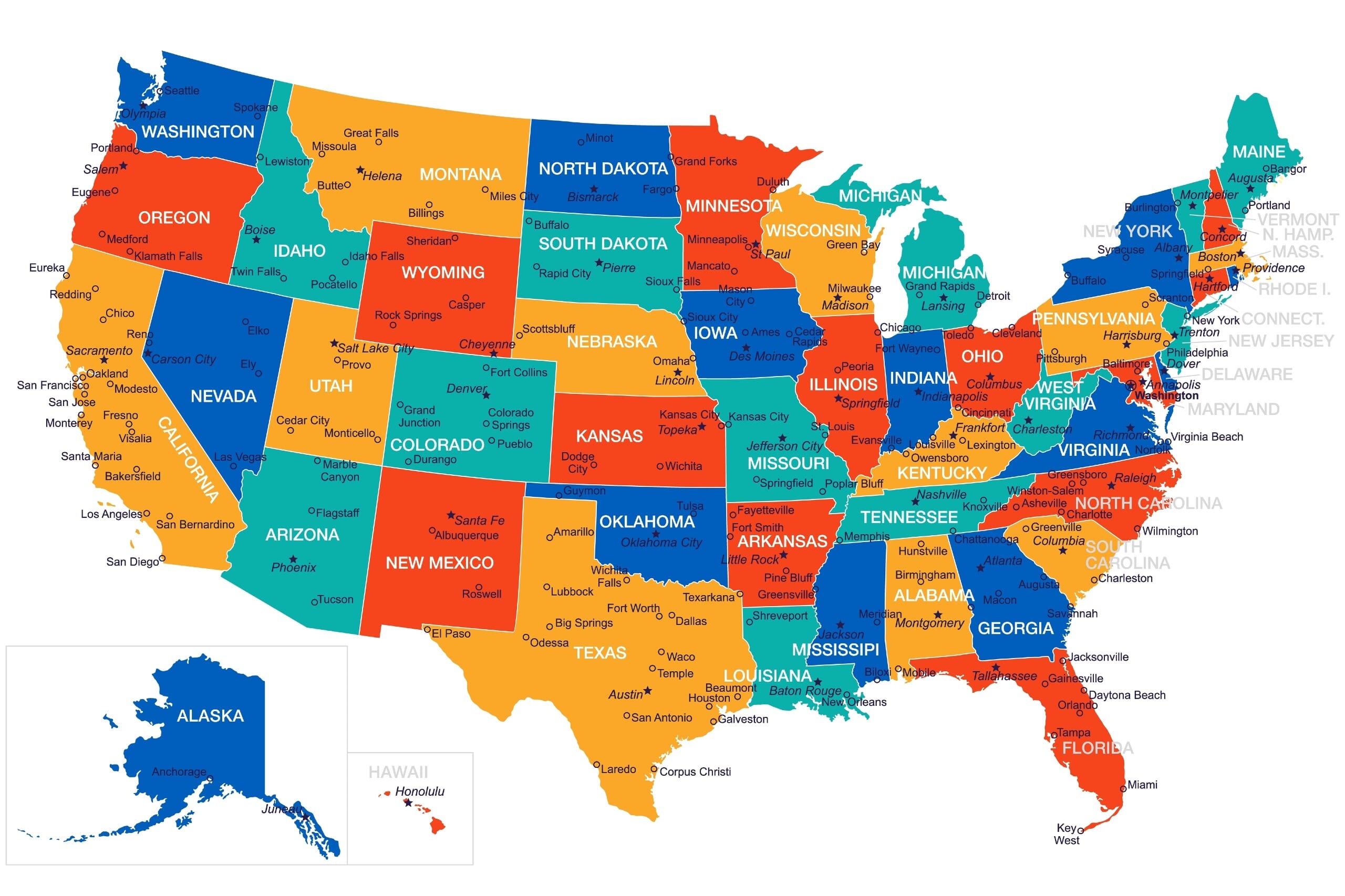 Political Map Of USA Colored State Map Mappr Colorful Usa States Map Cities