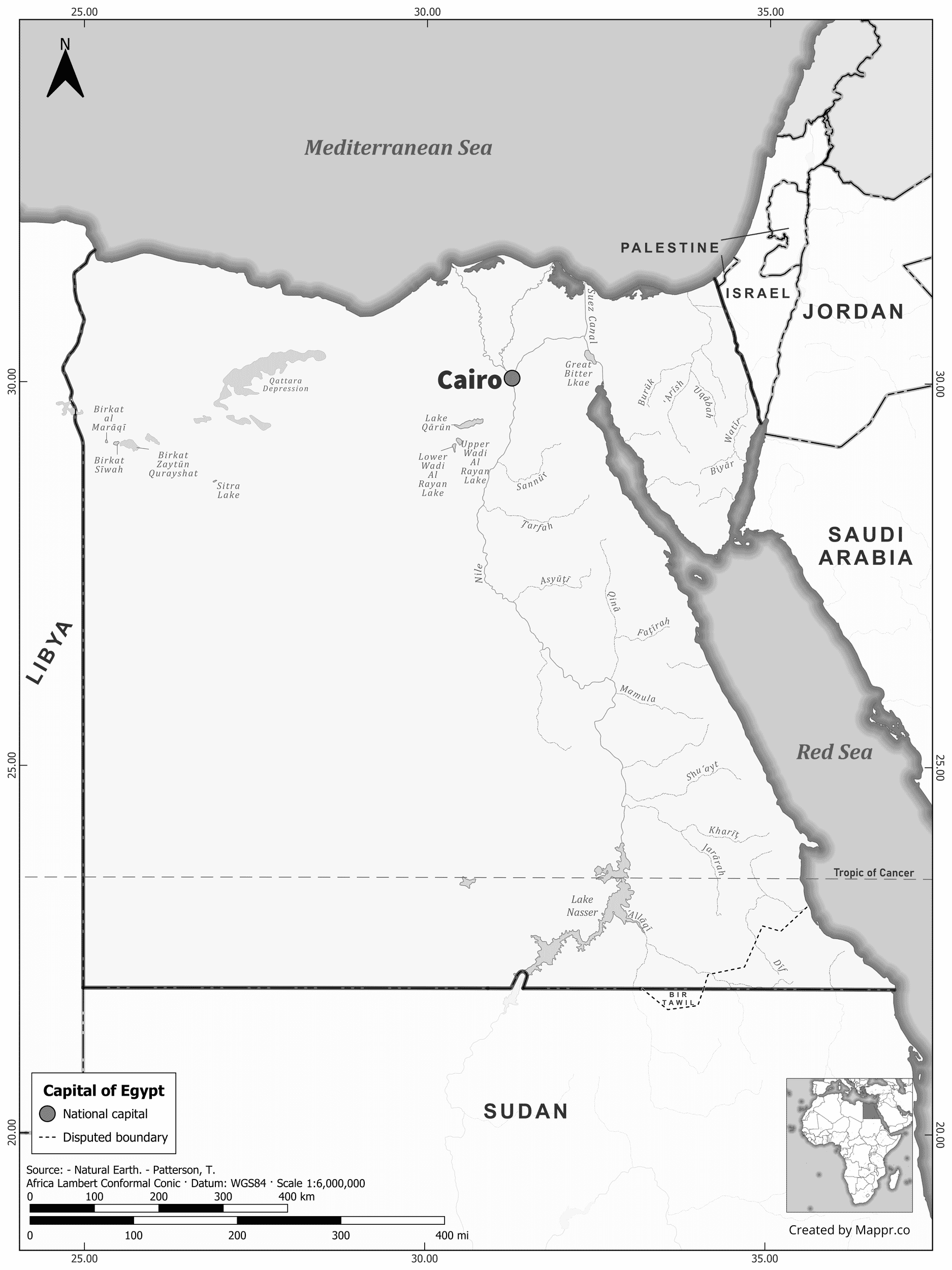 Egypt Maps Mappr Egypt Capital Location Map Black And White 