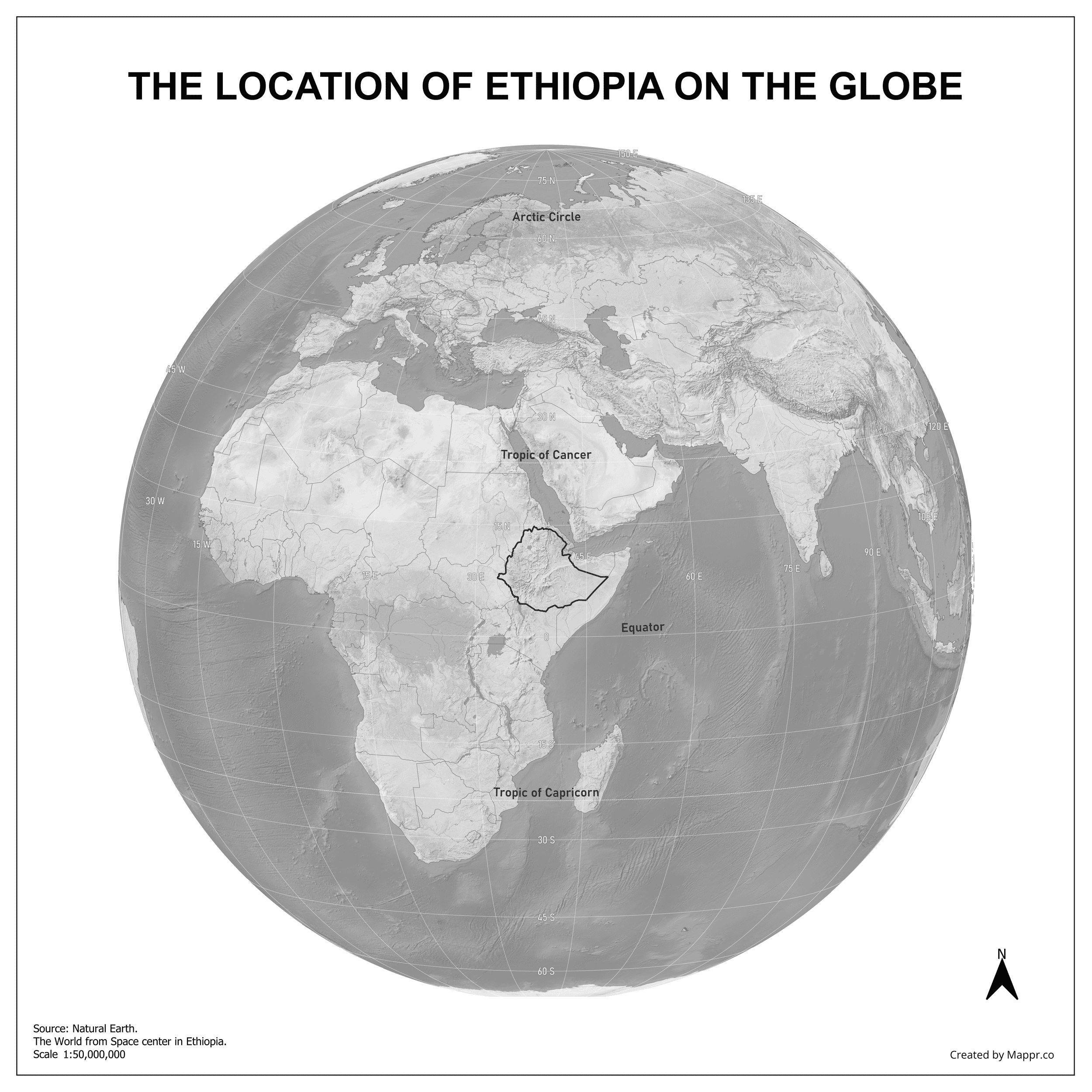 Ethiopia Maps Mappr Ethiopia Country Location Globe Black And White