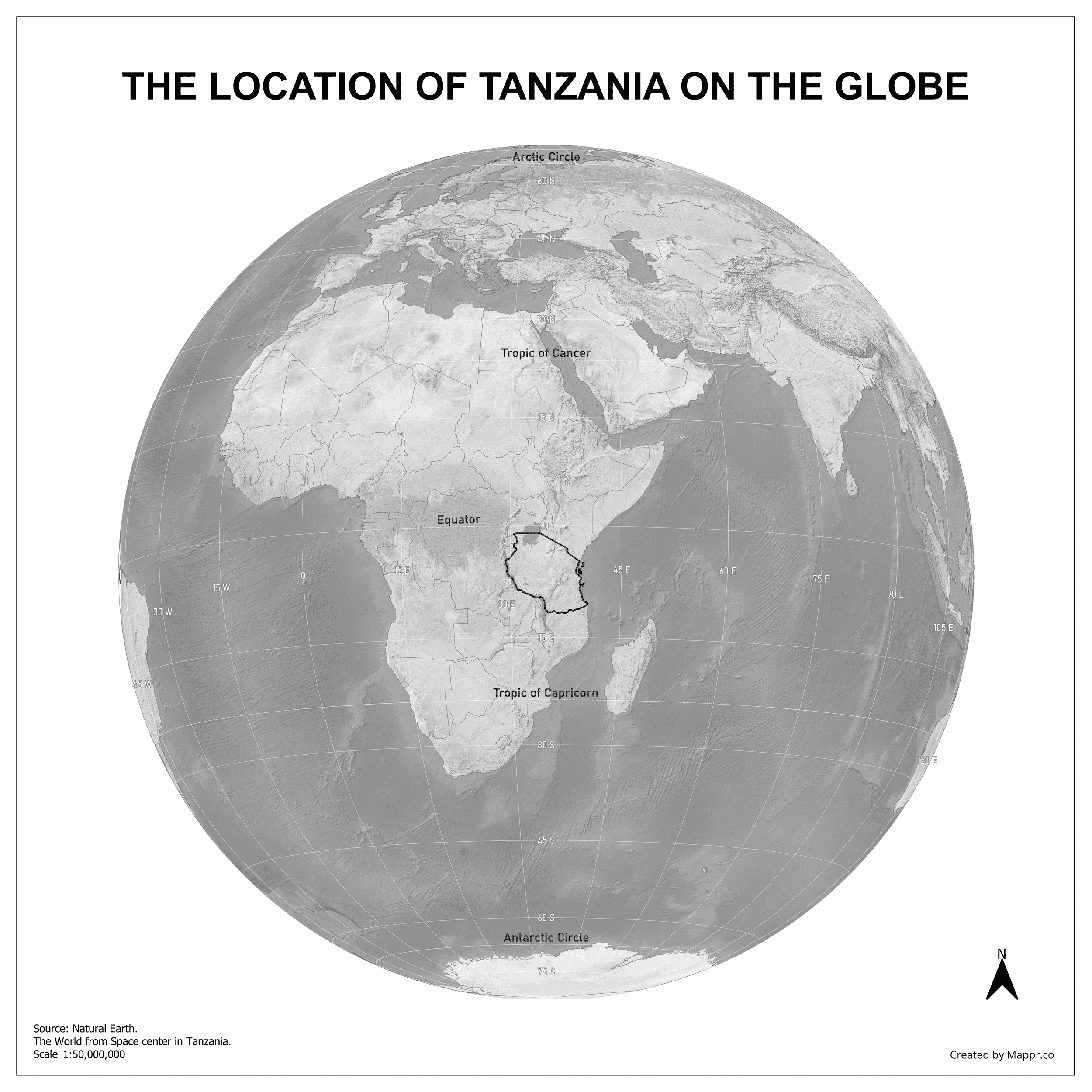 Tanzania Maps Mappr Tanzania Country Location Globe Black And White