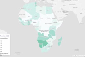 Choropleth map showing Global Peace Index scores across African countries in 2025