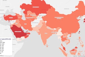 Choropleth map showing GDP per capita PPP across Asian countries in 2025 - darker red indicates higher GDP per capita