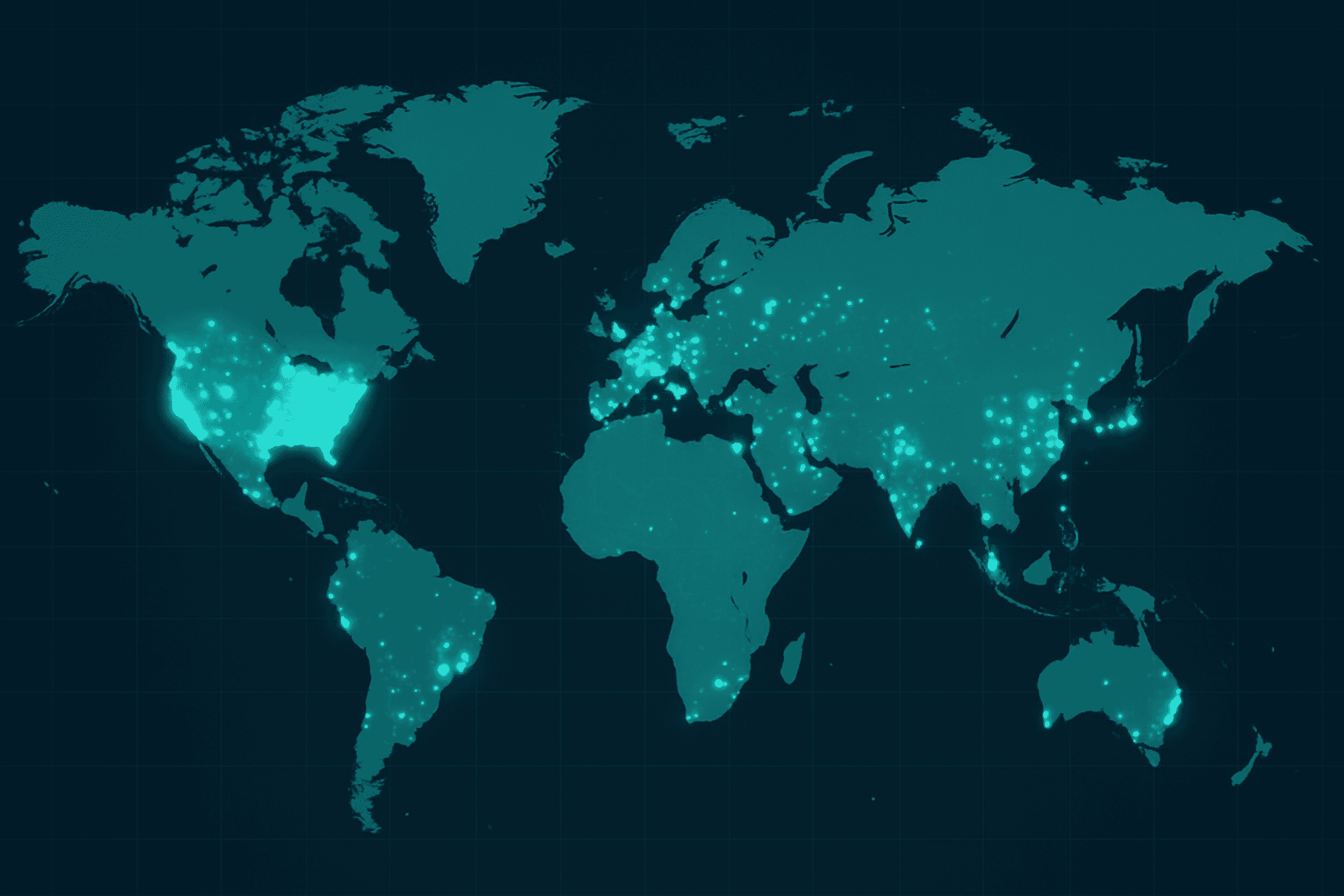 World map showing data center distribution by country with the United States dominating global share