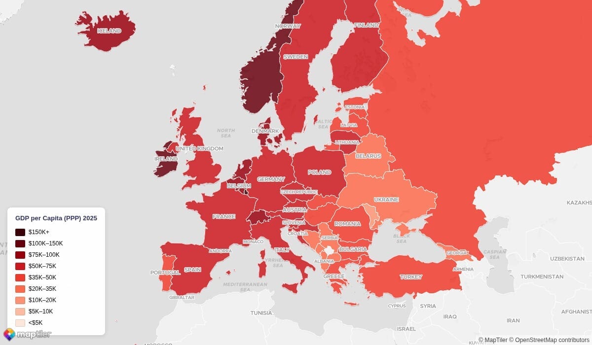 Mapped: Richest Countries in Europe in 2025