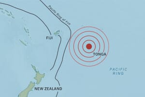 Map showing the epicenter of the M7.5 earthquake west of Neiafu, Tonga in the South Pacific Ocean