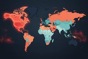 World map showing obesity rates by country, with high-obesity nations in coral/red and low-obesity nations in teal