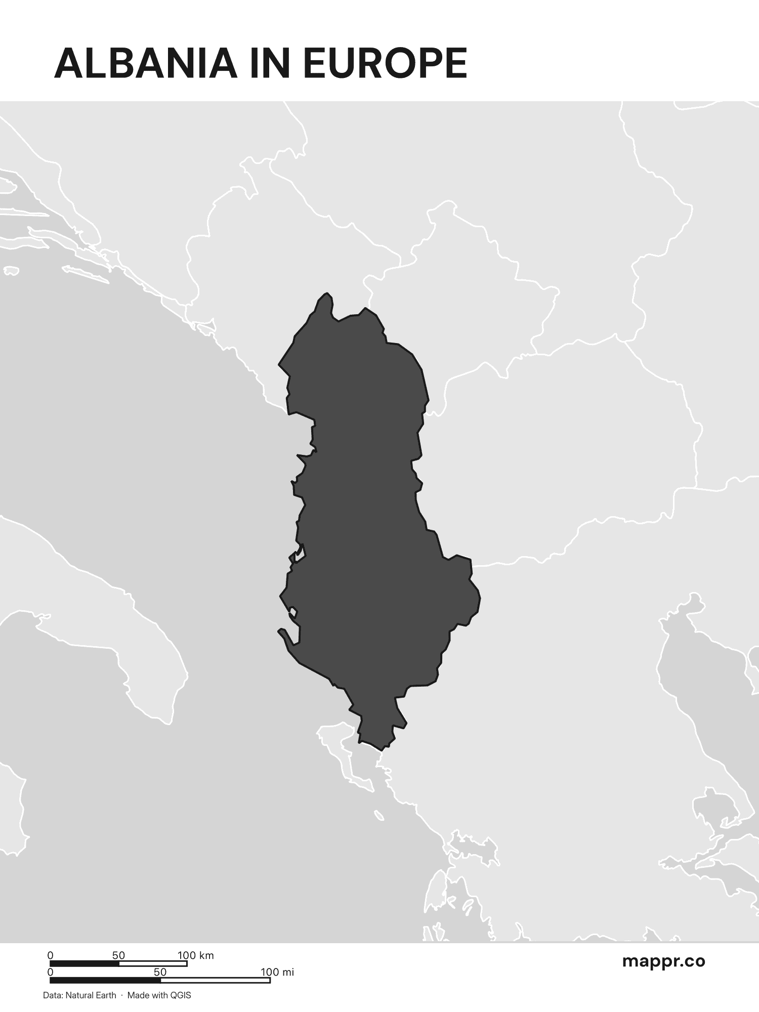 Albania Maps Free Printable Maps Of Albania Mappr Albania Country Location World Map Black And White 