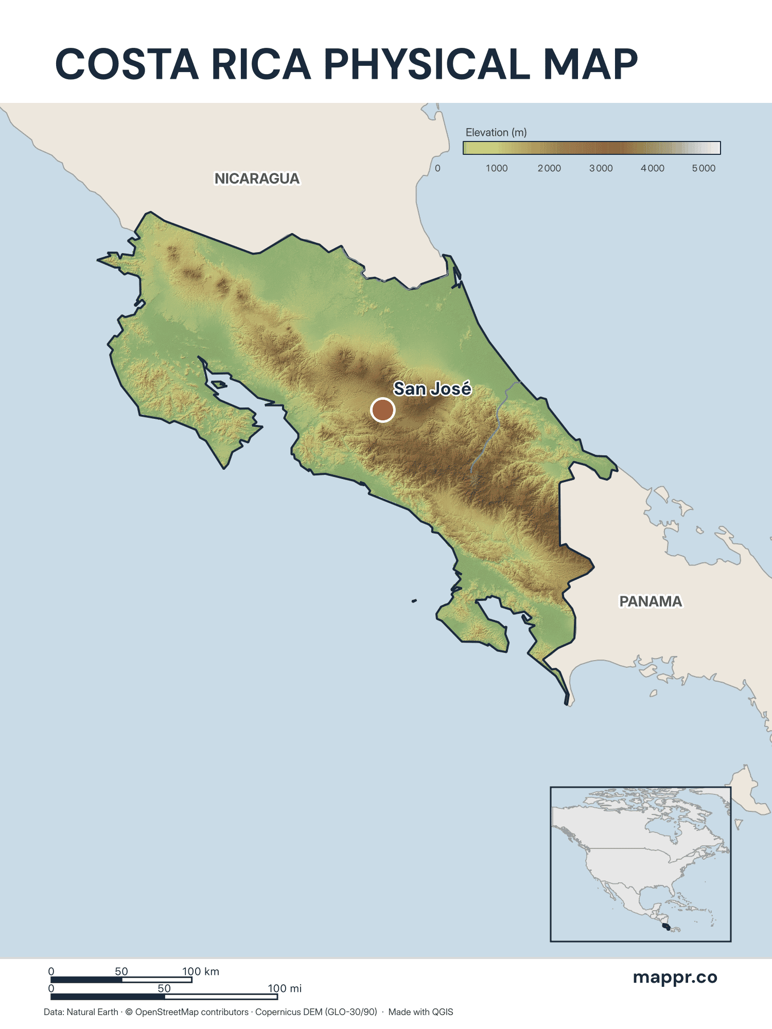 Costa Rica Maps — Free Printable Maps of Costa Rica | Mappr