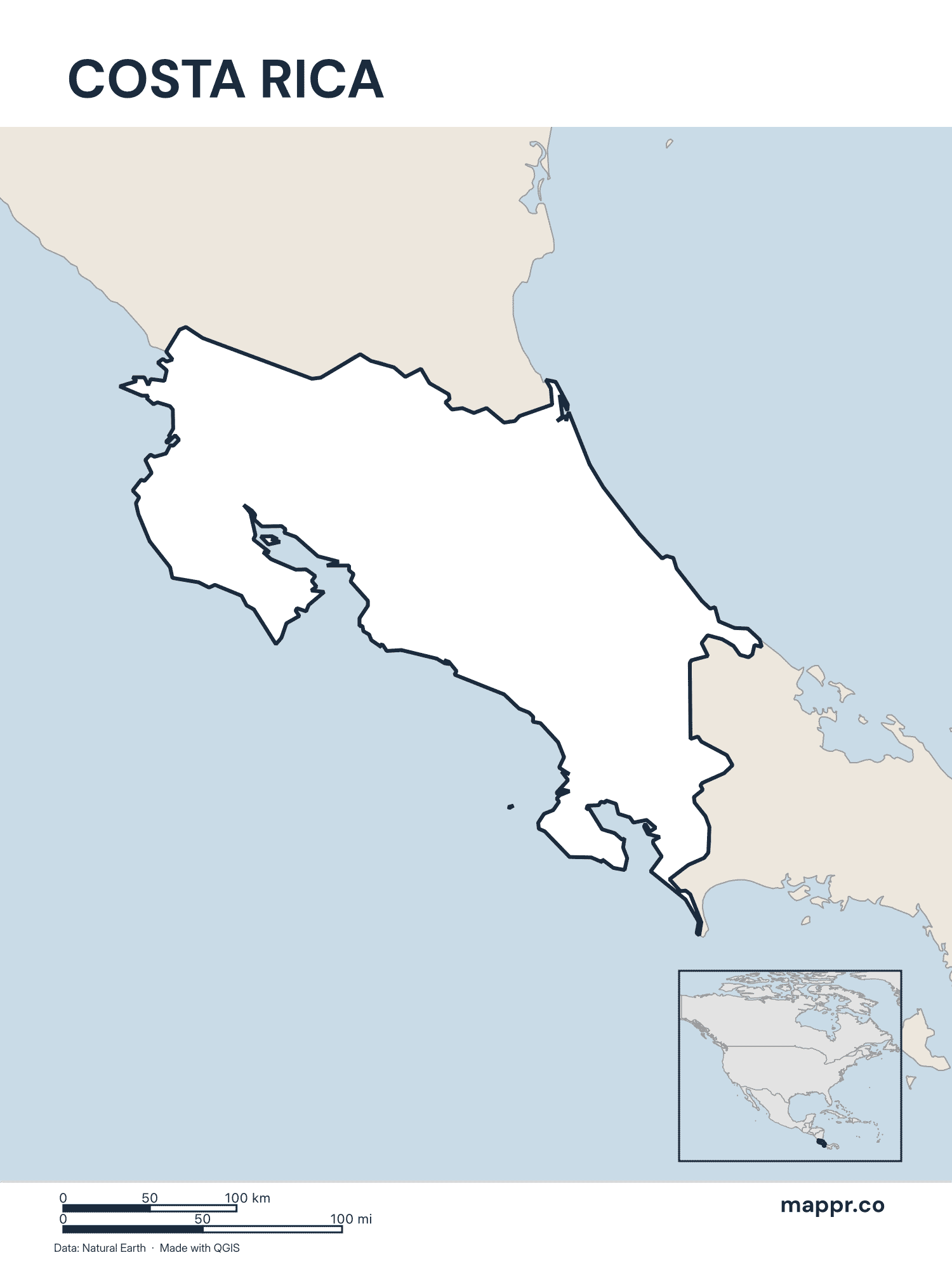 Costa Rica Maps — Free Printable Maps of Costa Rica | Mappr