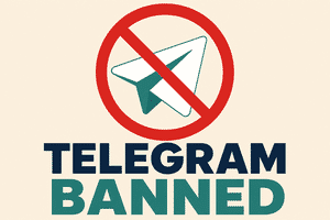 Telegram paper-plane icon inside a red prohibition sign — countries that ban Telegram