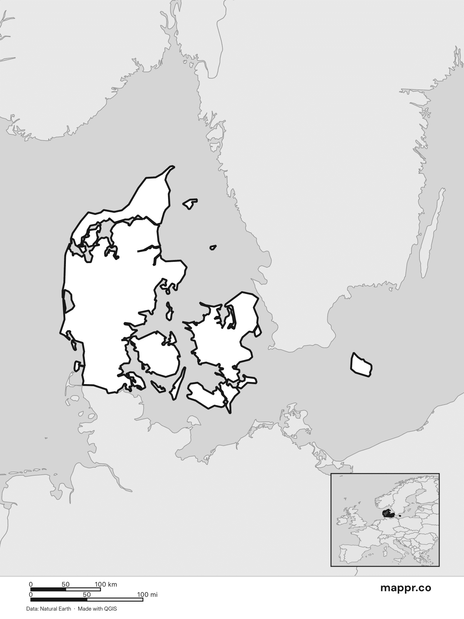 Denmark Maps — Free Printable Maps of Denmark | Mappr