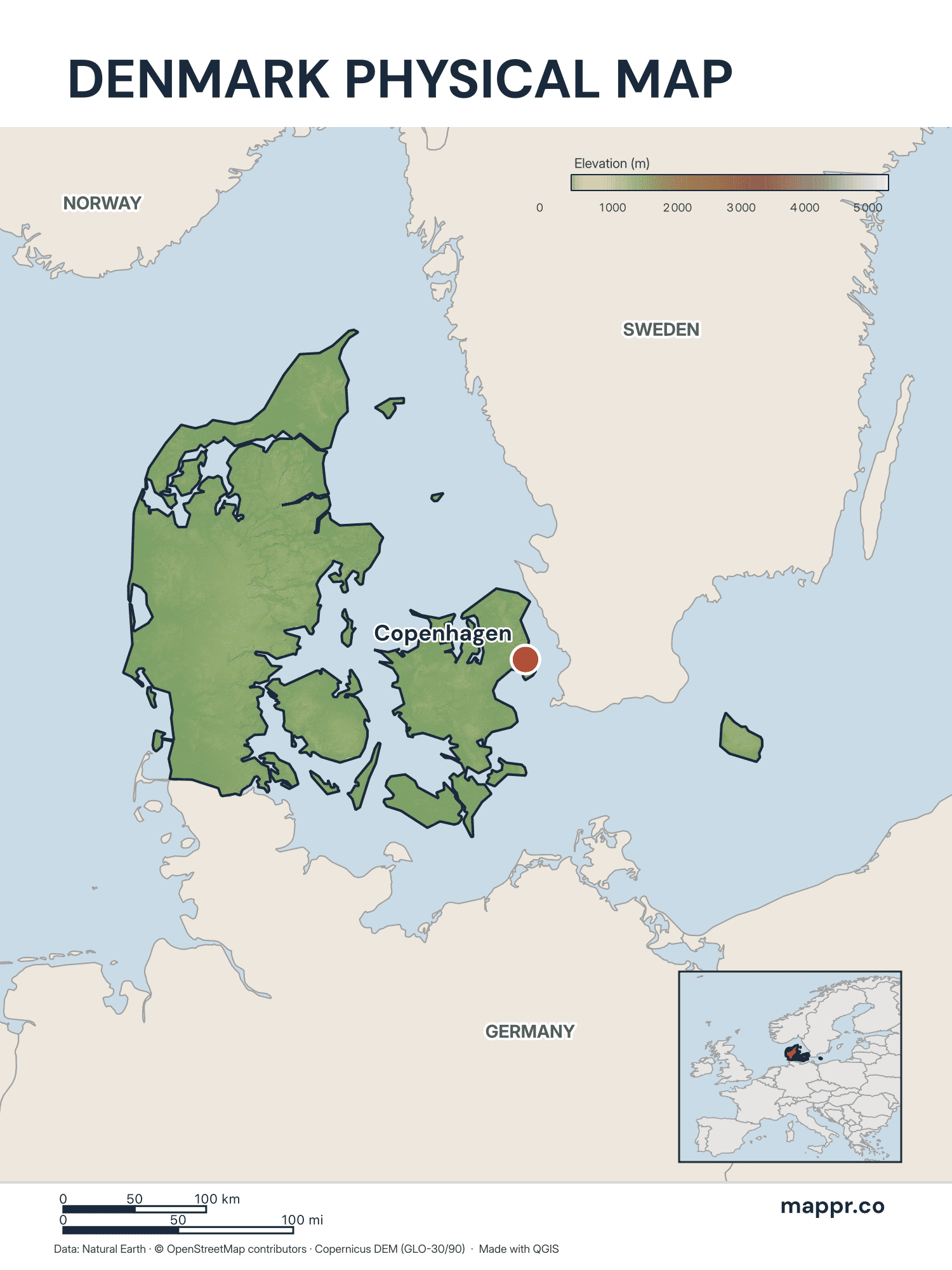 Denmark Maps — Free Printable Maps of Denmark | Mappr